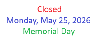 Closed May 25, 2026 Memorial Day